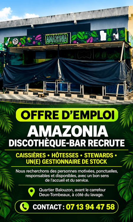 Affiche de recrutement de Amazonia Discothèque-Bar