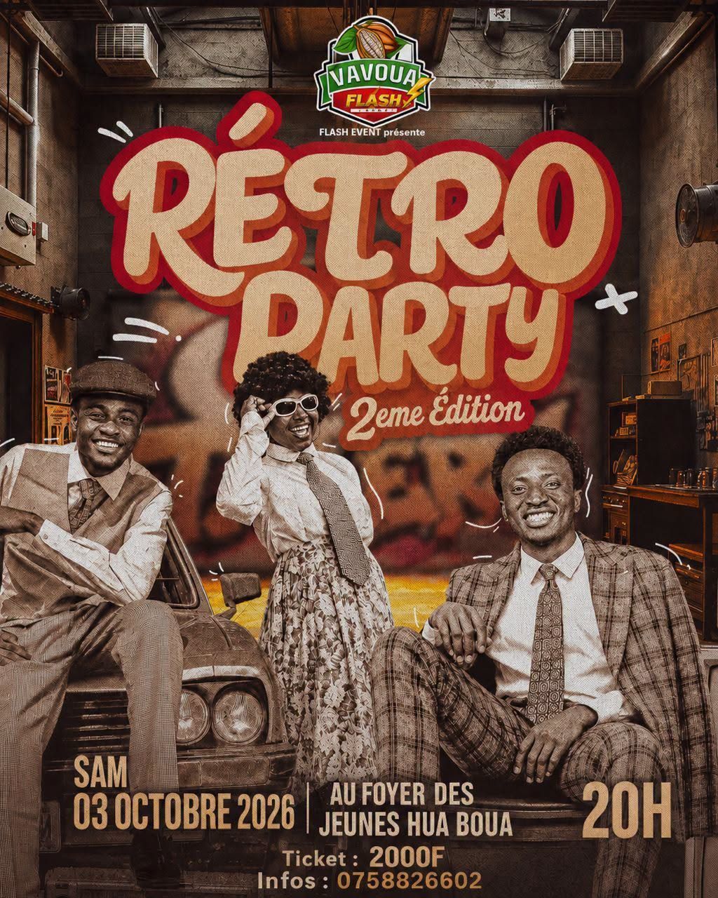 Affiche de la Rétro Party, 2e édition à Vavoua le 3 octobre 2026